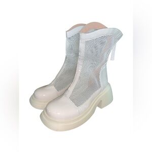 Cream Platform Panel Mesh Mid Calf Chunky Boots Size 39‎ or 8.5